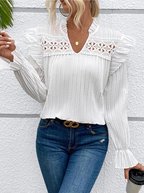 Flowy Ruffle Accent Sheer Polyester Top