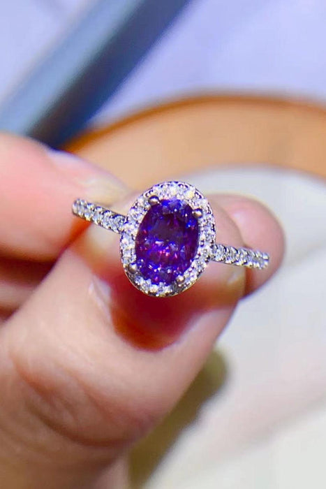 Royal Purple Elegance Sterling Silver Moissanite Ring with Zircon Accents