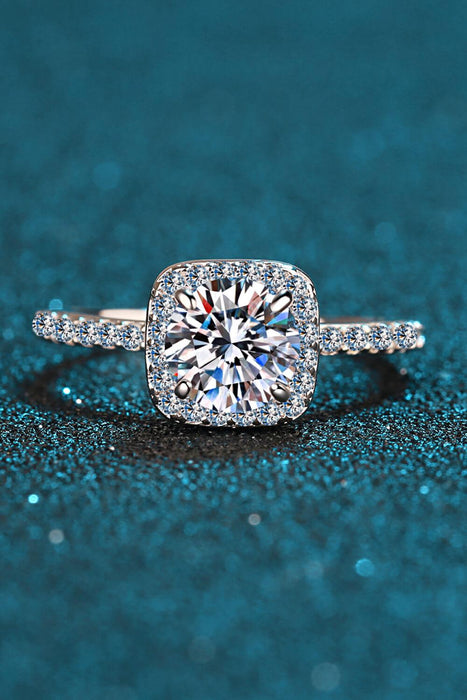 Square Moissanite and Zircon Sterling Silver Ring - Radiant Elegance