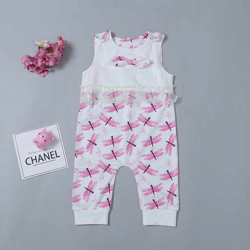Dragonfly Patterned Sleeveless Jumpsuit with Round Neck