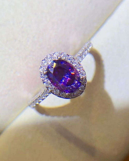Regal Amethyst Moissanite and Silver Ring with Sparkling Zircon Accents