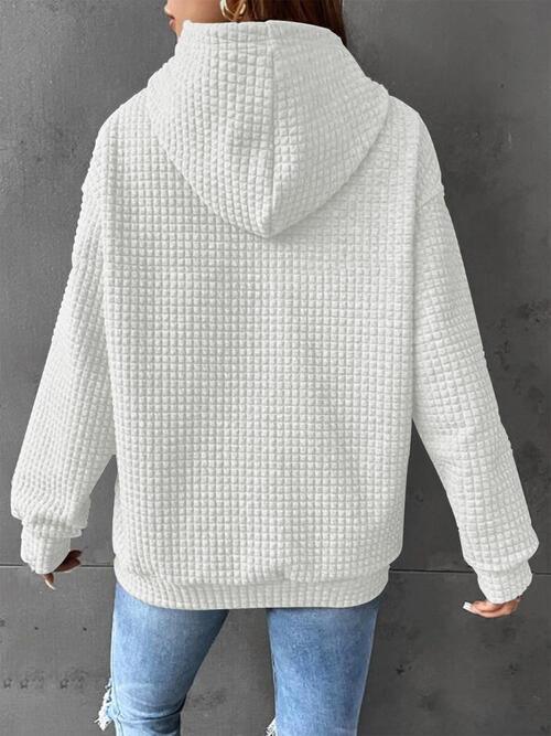 Snug Waffle-Knit Hoodie with Front Pocket