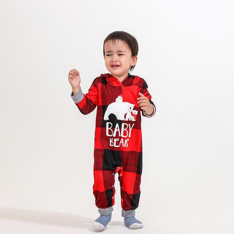 Baby Bear Plaid Hooded Jumpsuit with Adorable Graphic