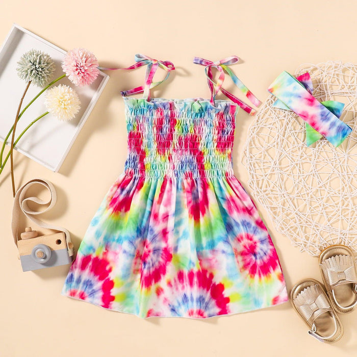 Vibrant Tie-Dye Dress with Smocked Shoulders: Effortlessly Chic