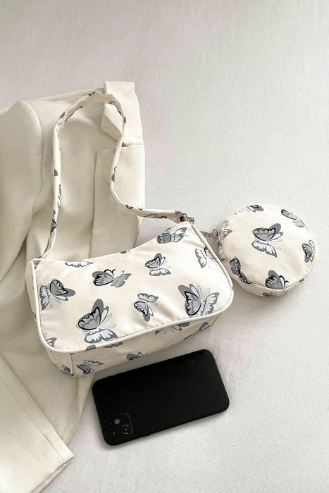 Butterfly Print Shoulder Bag and Matching Purse Bundle for Everyday Elegance