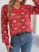 Cozy Heart Print V-Neck Sweater with Long Sleeves