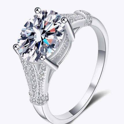 Radiant 3 Carat Lab-Diamond Silver Ring with Elegant Zircon Accents - Exquisite Rhodium-Plated Design