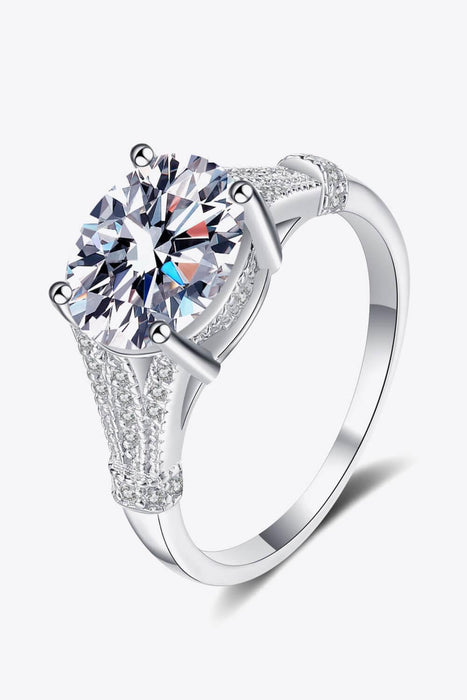 Luxurious 3 Carat Lab-Diamond Sterling Silver Ring with Rhodium-Plated Zircon Accents