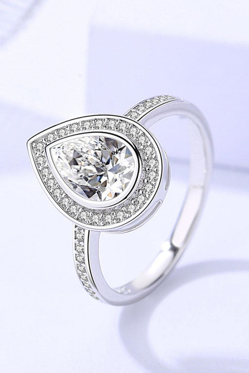 Elegant Teardrop Sterling Silver Ring with Sparkling Moissanite Accents