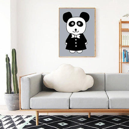 Charming Monochrome Cartoon Animal Canvas Art - Playful Home Accent