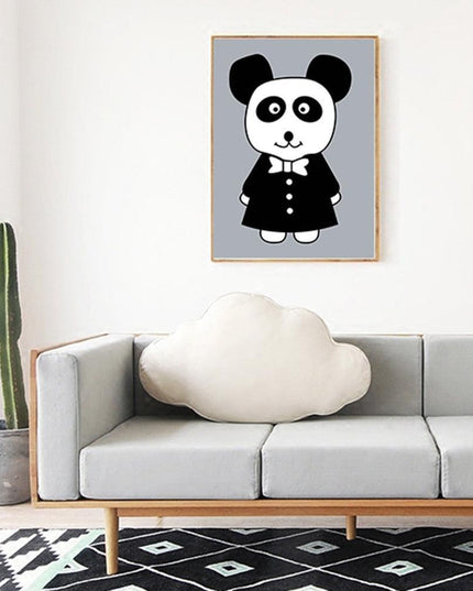 Charming Monochrome Cartoon Animal Canvas Art - Playful Home Accent