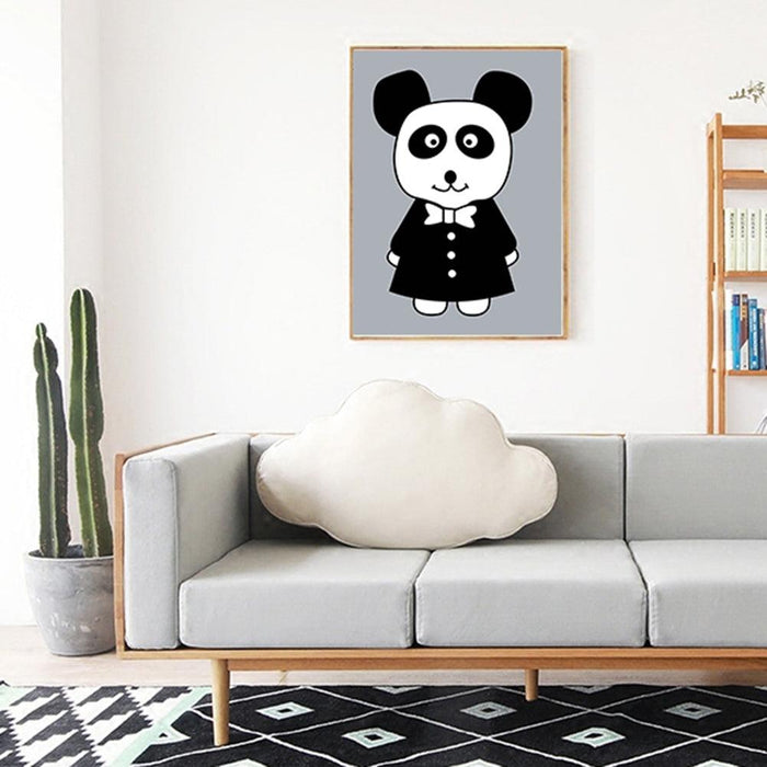 Whimsical Cartoon Animals Wall Painting for Home - Black and White Theme