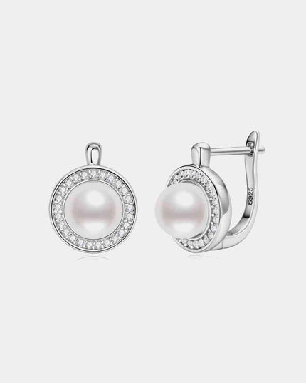 Sophisticated Moissanite and Pearl Sterling Silver Earrings with Elegant Platinum Finish