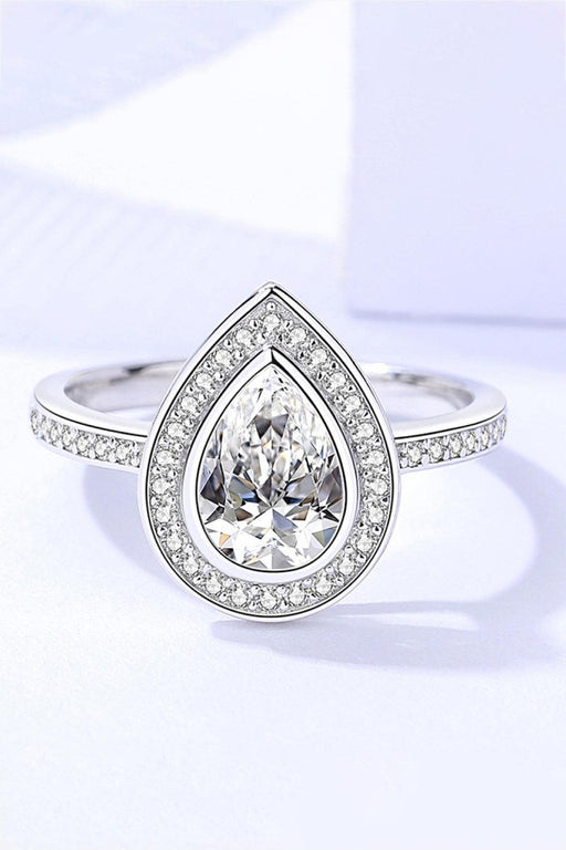Elegant Sterling Silver Teardrop Ring with Sparkling Moissanite