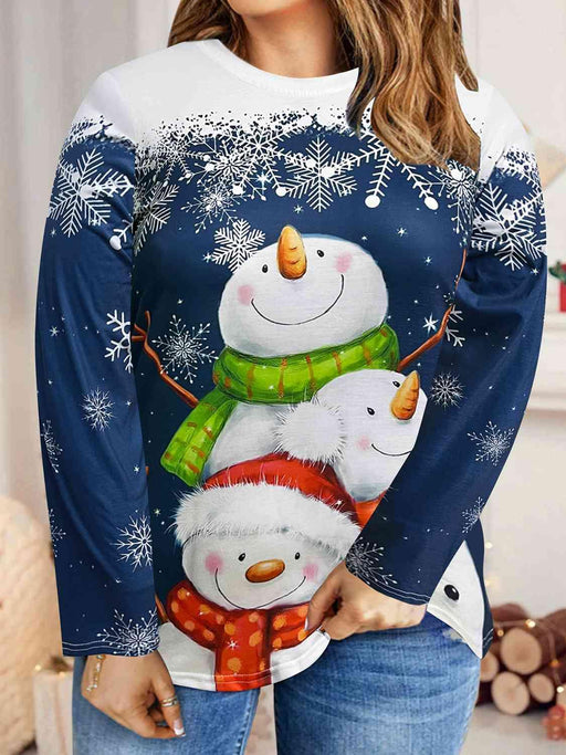 Snowflake Snowman Plus Size Women's Round Neck T-Shirt