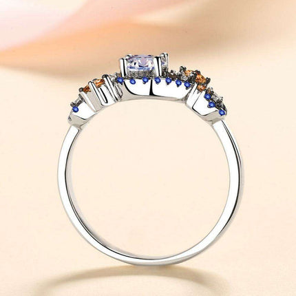 Elegant Moissanite and Zircon Sterling Silver Ring Set with Rhodium Finish