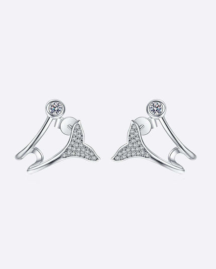 Elegant Rhodium-Plated Sterling Silver Fishtail Earrings with Dazzling Lab-Diamond Details
