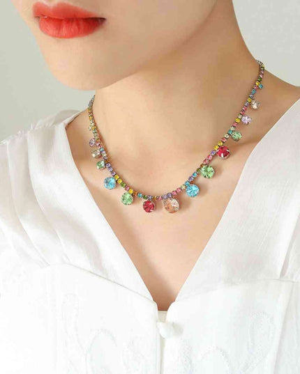 Elegant Crystal-Accent Titanium Steel Necklace