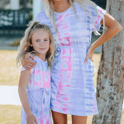 Colorful Bohemian Rainbow Tie-Dye Tunic Dress with Trendy Belt Details