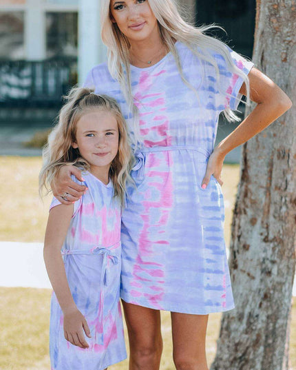 Colorful Bohemian Rainbow Tie-Dye Tunic Dress with Trendy Belt Details