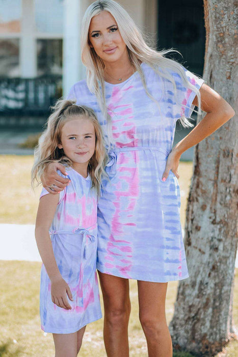 Colorful Bohemian Rainbow Tie-Dye Tunic Dress with Trendy Belt Details