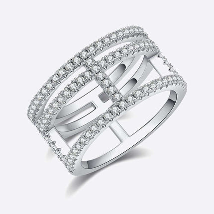 Platinum-Plated Lab-Diamond Wide Band Ring - Chic Cutout Design