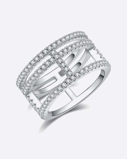 Platinum-Plated Lab-Diamond Wide Band Ring - Chic Cutout Design