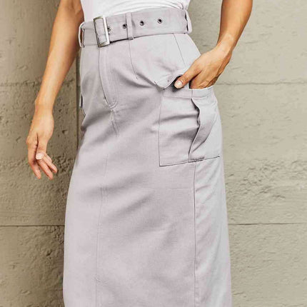 Edgy High-Waisted Buckled Cargo Skirt with Functional Flap Pockets