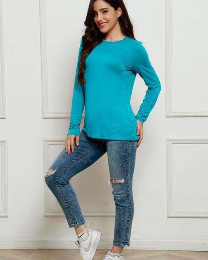Chic Plus Size Long Sleeve Round Neck Polyester Blouse