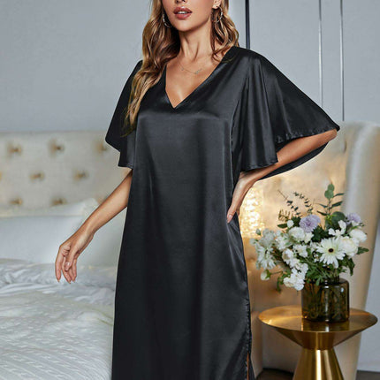 Chic V-Neck Flutter Sleeve Nightgown for Ultimate Nighttime Relaxation