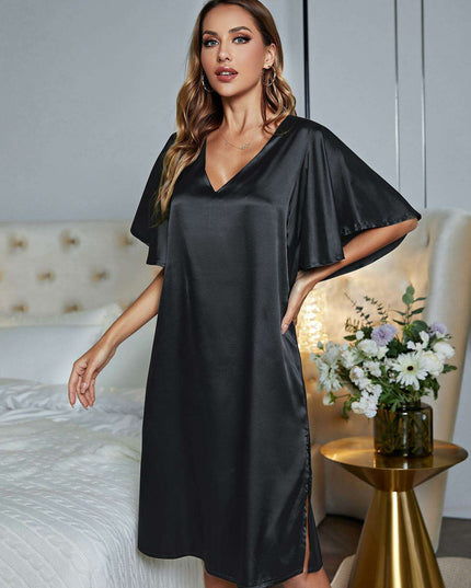 Chic V-Neck Flutter Sleeve Nightgown for Ultimate Nighttime Relaxation