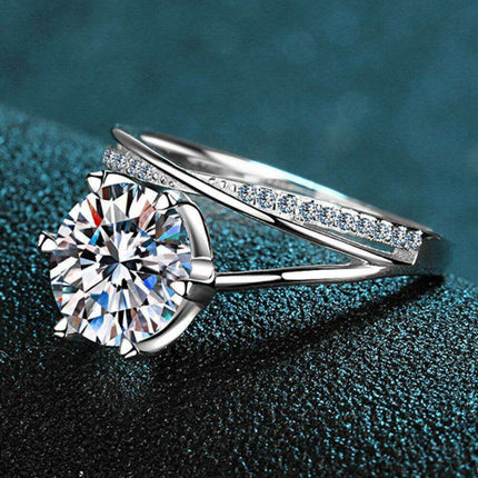 Elegant Moissanite and Zircon Accented Sterling Silver Ring