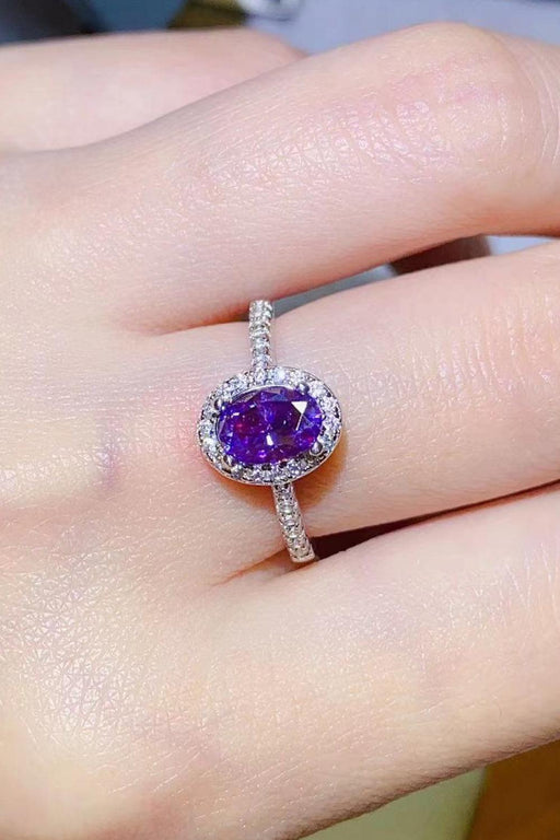 Regal Amethyst Grace Sterling Silver Moissanite Ring with Zircon Accents