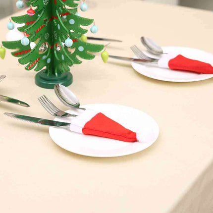 Festive Flannel Santa Hat Cutlery Holders - Complete Set for Holiday Celebrations