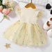 Charming Embellished Baby Dress with Flutter Sleeves and Cozy Cotton Blend
