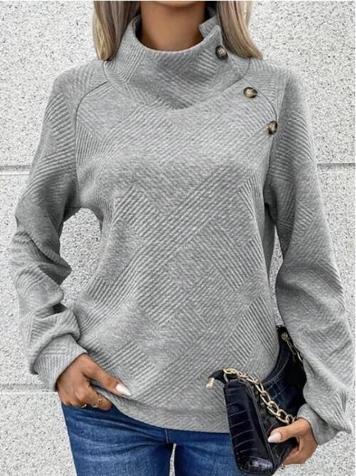 Snug High Neck Buttoned Pullover Hoodie