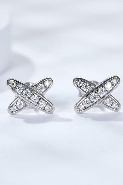 Platinum-Plated Sterling Silver X-Shape Moissanite Earrings: Elegant Luxury Elegance