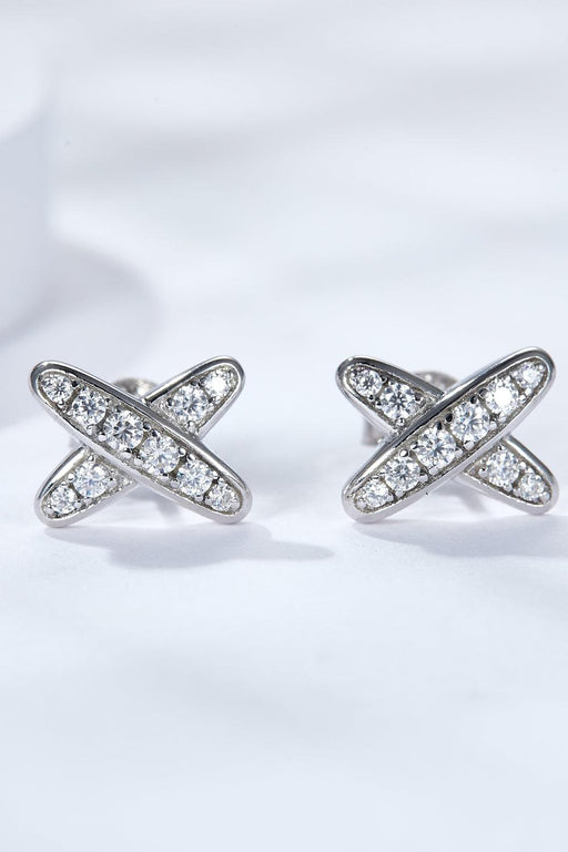 Elegant X-Shape Lab-Diamond Earrings: Luxurious Platinum-Plated Sterling Silver Glam