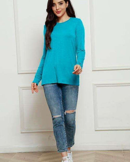 Chic Plus Size Long Sleeve Round Neck Polyester Blouse