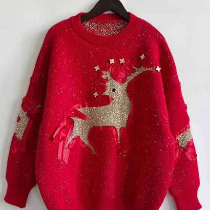 Festive Reindeer Long Sleeve Sweater for the Holiday Season