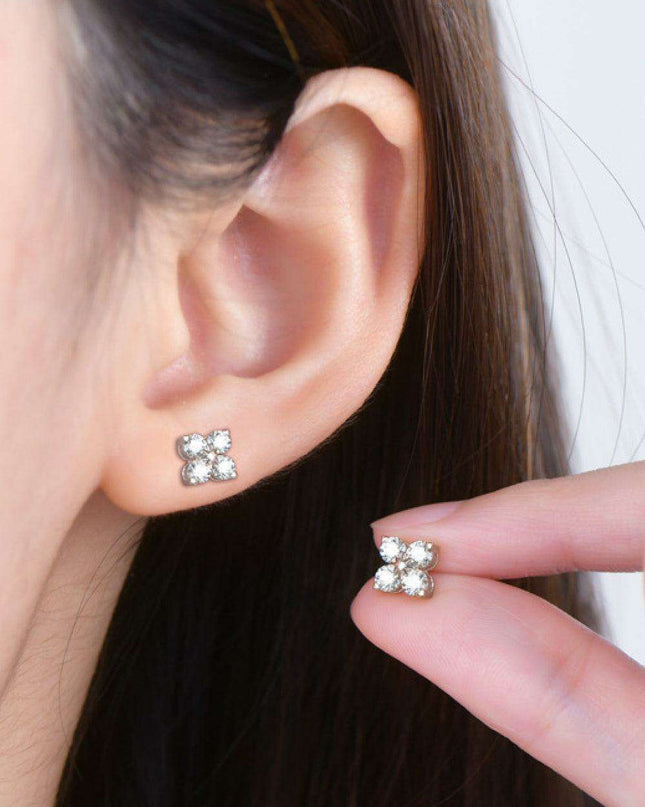 Elegant Moissanite Clover Earrings in Sterling Silver
