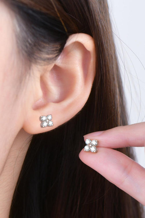 Charming Four-Leaf Clover Moissanite Earrings in Sterling Silver