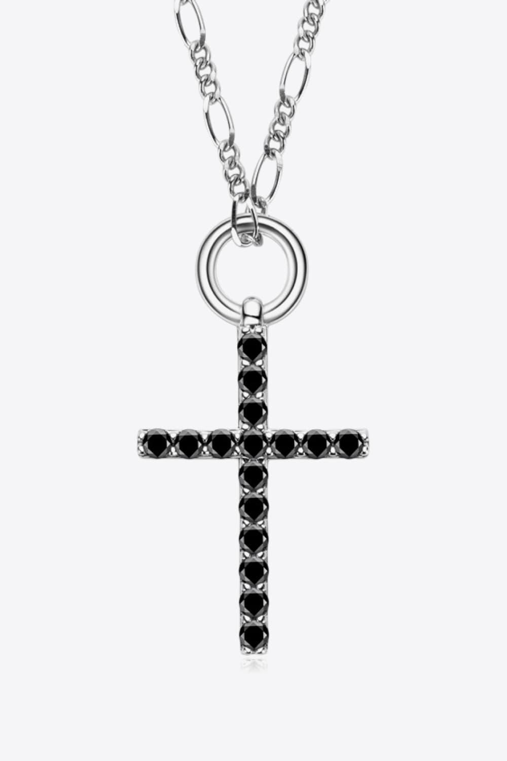 Exquisite Platinum-Plated Unisex Necklace with Lab-Diamond Cross Pendant and Sterling Silver Chain