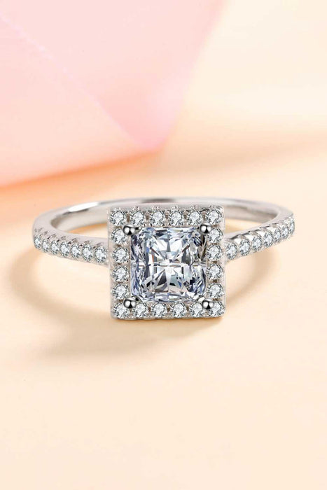Enchanting Square Moissanite Ring with Sparkling Zircon Accents - Sterling Silver Beauty
