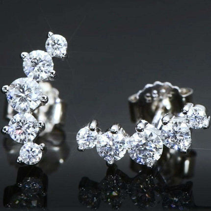 Platinum-Plated Moissanite-Studded Earrings - Chic and Timeless Elegance