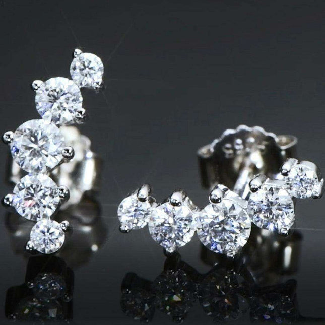 Platinum-Plated Moissanite-Studded Earrings - Chic and Timeless Elegance