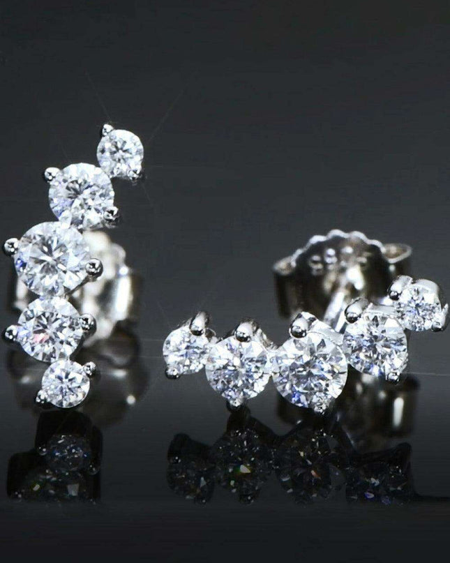 Platinum-Plated Moissanite-Studded Earrings - Chic and Timeless Elegance