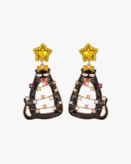 Glittering Cat-Shaped Rhinestone Earrings