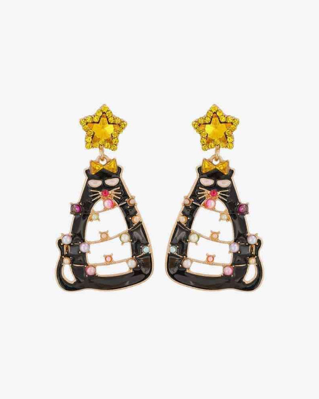 Glittering Cat-Shaped Rhinestone Earrings