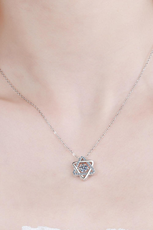 Elegant Rhodium-Plated Sterling Silver Necklace with Geometric Chain and Lab-Diamond Accents